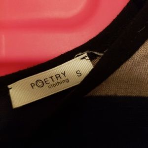 Poetry Tops - Tan/black/blue stripe tee, size small Poetry Tops - Tan/black/blue stripe tee, size small